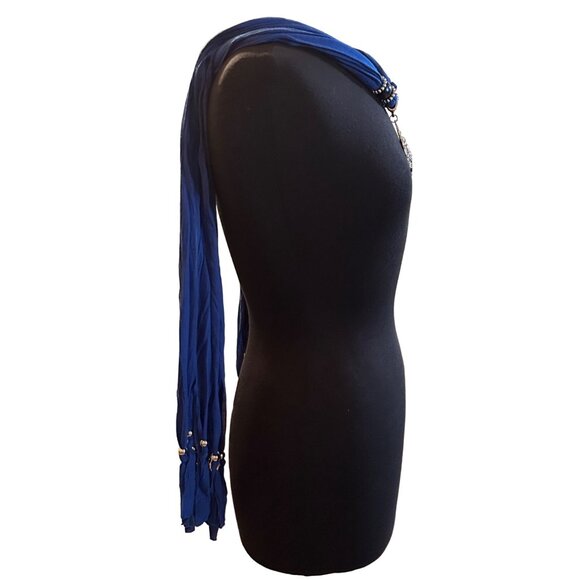 Blue Scarf w/Silver Chain Crown Gem Pendant (Brand Unknown-READ) - Picture 14 of 16